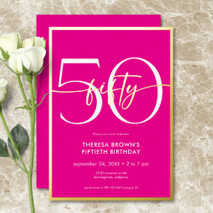 Modern Minimal Pink Fifty Script Birthday