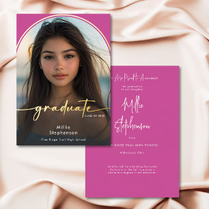 Modern Minimal Pink Foil Graduation Announcement