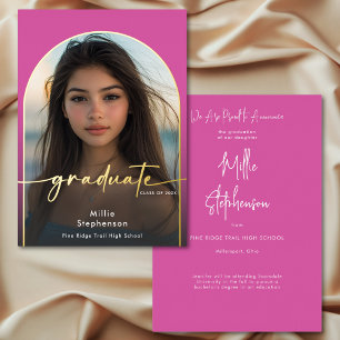 Modern Minimal Pink Foil Graduation Announcement