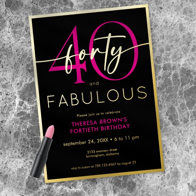 Modern Minimal Pink Forty Fabulous Script Birthday (Creator Uploaded)