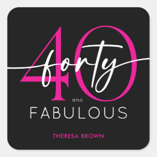 Modern Minimal Pink Forty Fabulous Script Birthday Square Sticker