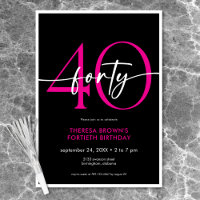 Modern Minimal Pink Forty Script Birthday