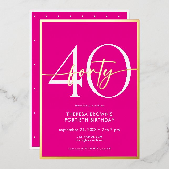 Modern Minimal Pink Gold Script Birthday (Front/Back)