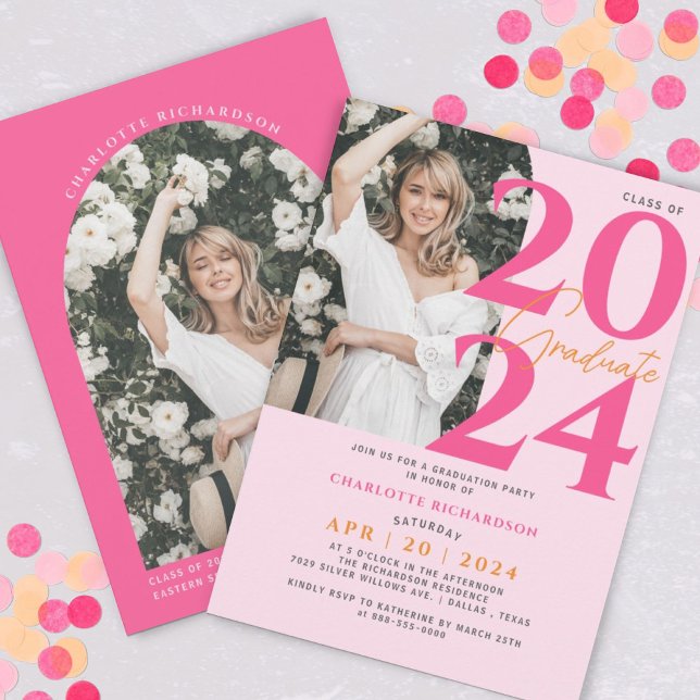 Modern Minimal Pink Graduation Photo Invitation (Creator Uploaded)