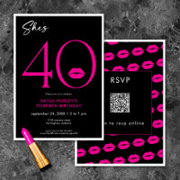 Modern Minimal Pink Lips She's Forty Birthday QR