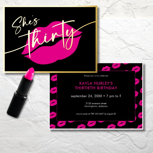 Modern Minimal Pink Lips She's Thirty Birthday (Modern Minimal Pink Lips She's Thirty Birthday Foil Invitation)