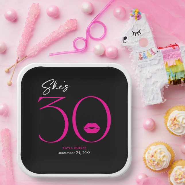Modern Minimal Pink Lips She's Thirty Birthday Paper Plate (Party)