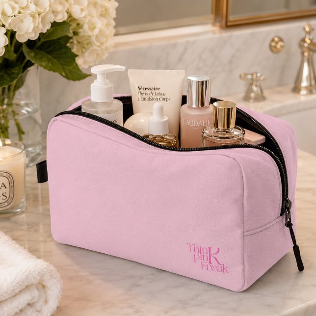 Modern Minimal Pink Monogram Think Pink Freak Dopp Kit (Creator Uploaded)