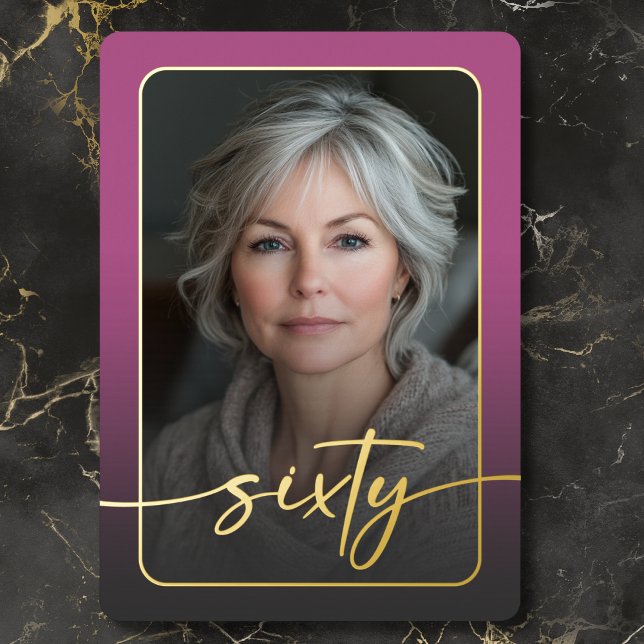 Modern Minimal Pink Photo Sixtieth Birthday (Modern Minimal Pink Photo Sixtieth Birthday Foil Invitation)