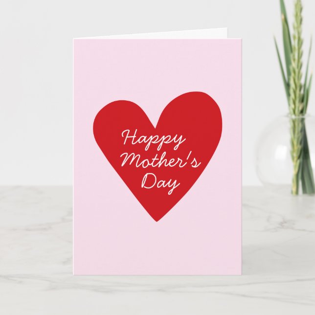 Modern Minimal Pink & Red Heart Photo Mother's Day Card (Front)