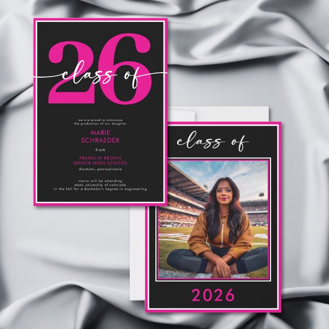 Modern Minimal Pink Script Graduation Announcement (Modern Minimal Pink Script Graduation Announcement)