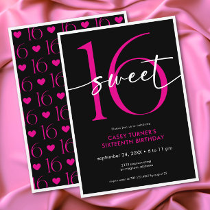Modern Minimal Pink Sweet Sixteen Script Birthday Invitation