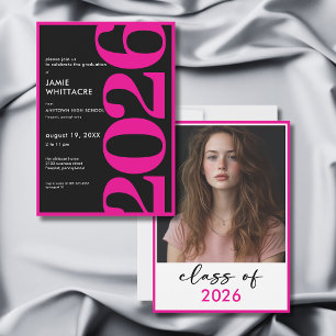 Modern Minimal Pink Typography Graduation Party Invitation