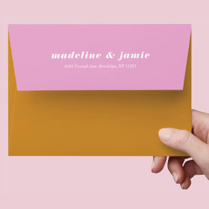 Modern Minimal Pink & Yellow Personalised Wedding Envelope