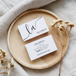 Modern minimal plain black white monogram initials business card