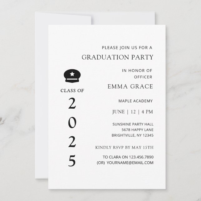Modern Minimal Police Officer Graduation Party  Invitation (Front)