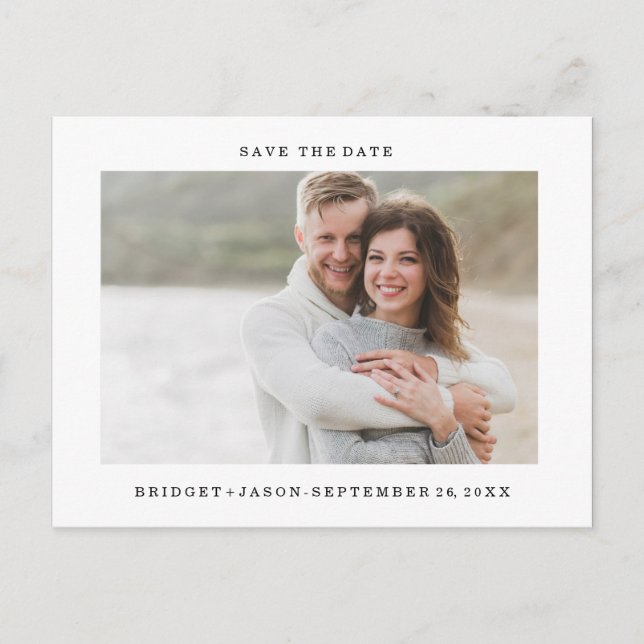 Modern MINIMAL Portrait Photo  SAVE THE DATE Announcement Postcard (Front)