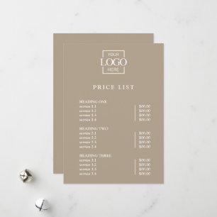 Modern Minimal Professional Logo Menu Price List