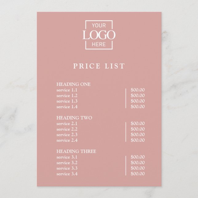 Modern Minimal Professional Logo Menu Price List (Front)