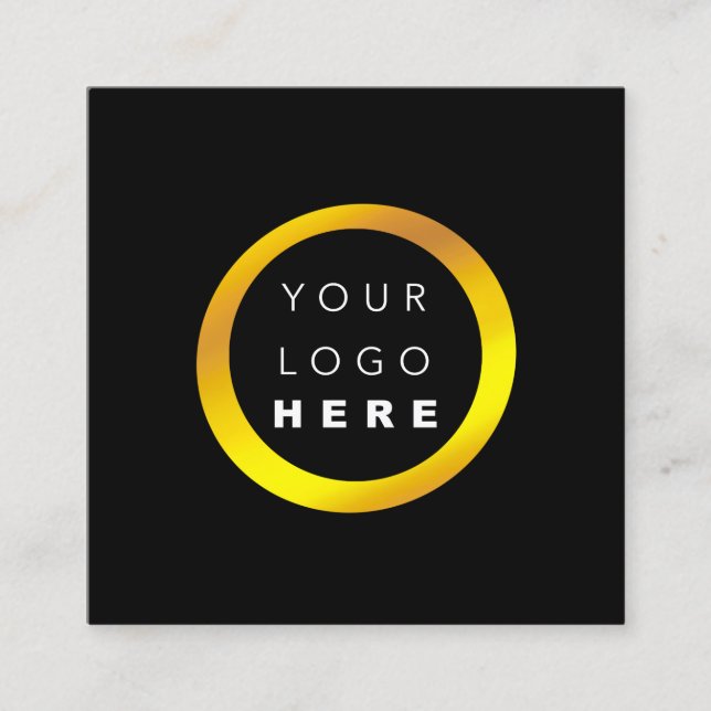 Modern Minimal Professional Luminous Gold Black Square Business Card (Front)