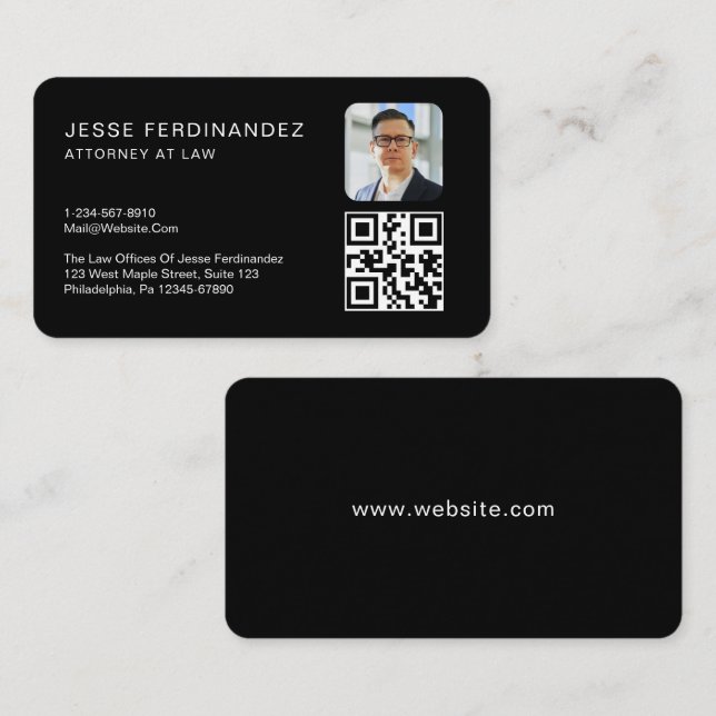 Modern Minimal Professional QR Code Black  Business Card (Front/Back)