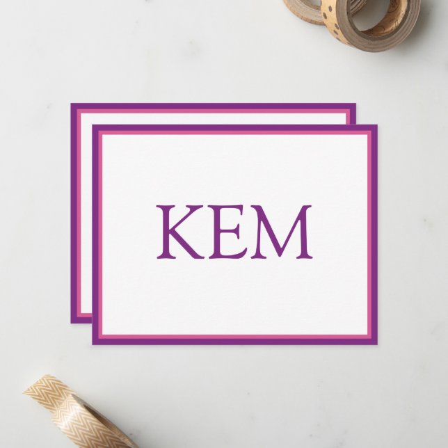 Modern Minimal Purple and Pink Monogram Card (Front/Back In Situ)