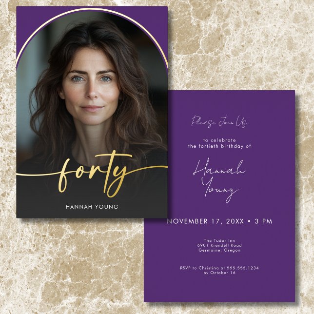 Modern Minimal Purple Arch Fortieth Birthday (Modern Minimal Purple Arch Fortieth Birthday Foil Invitation)