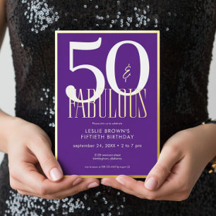 Modern Minimal Purple Fifty & Fabulous Birthday