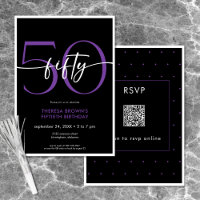 Modern Minimal Purple Fifty Script Birthday QR