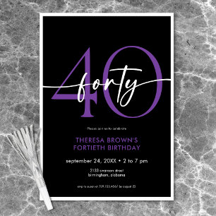 Modern Minimal Purple Forty Script Birthday Invitation