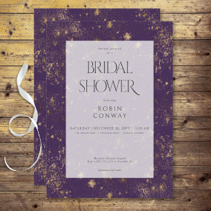 Modern Minimal Purple & Gold Glitter Bridal Shower Invitation