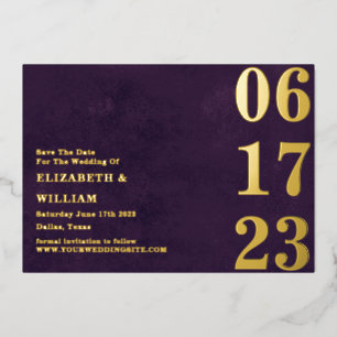 Modern Minimal Purple Gold Photo Save The Date