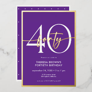 Modern Minimal Purple Gold Script Birthday