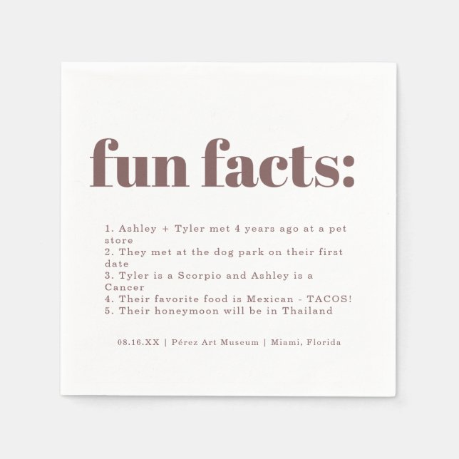 Modern Minimal Purple Grape | Fun Facts Wedding Napkin (Front)