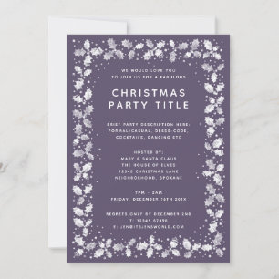 Modern Minimal Purple Holly Leaves Christmas Party Invitation