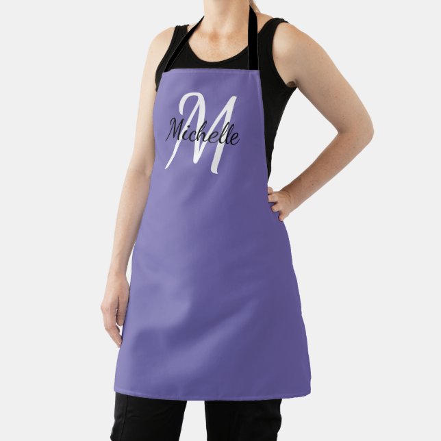 Modern Minimal Purple Monogram Name + Initial Apron (Insitu)