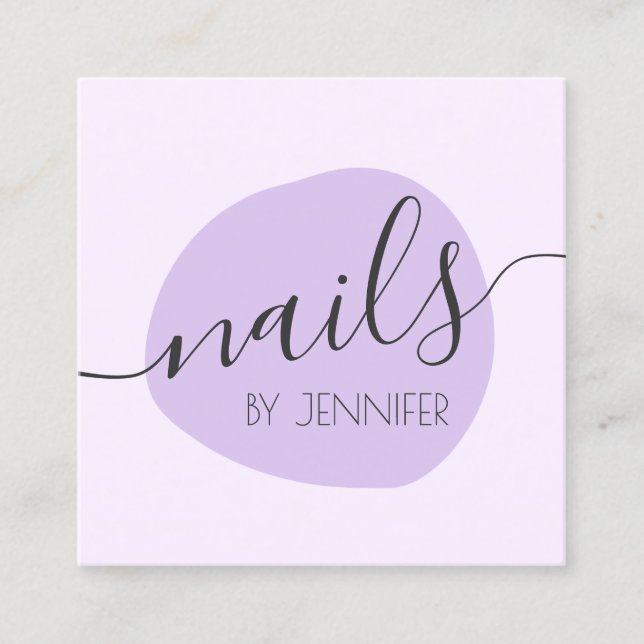 Modern minimal purple nails square business card (Front)