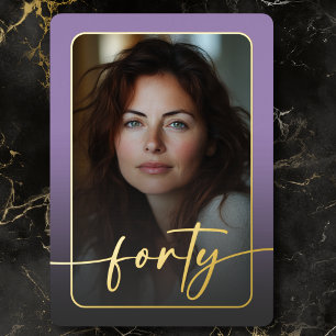 Modern Minimal Purple Photo Fortieth Birthday