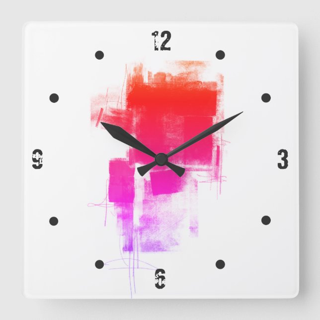 Modern minimal purple pink red abstract square wall clock (Front)