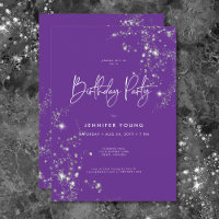 Modern Minimal Purple White Glam Diamonds Birthday