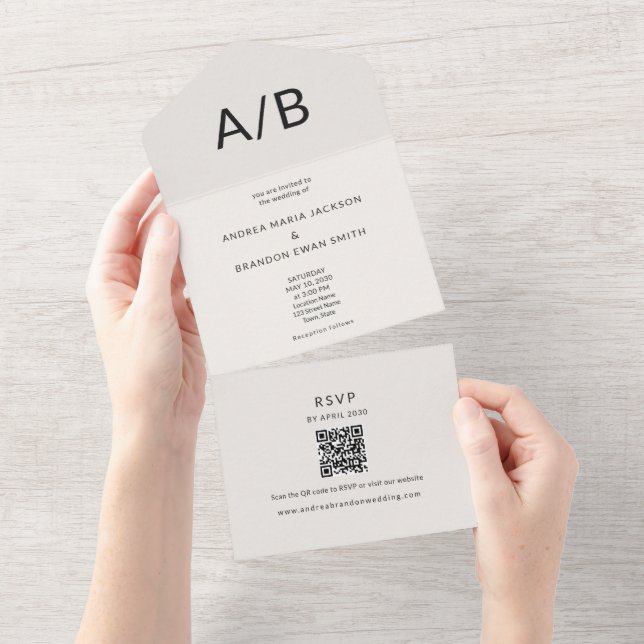 Modern Minimal QR All-in-One Wedding Invitation (Tearaway)