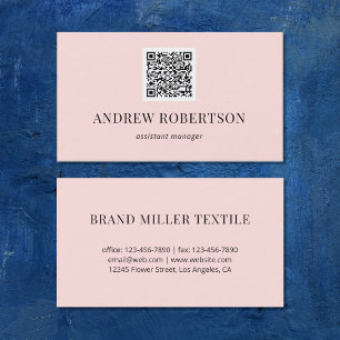 Modern Minimal QR Code Blush Pink Business Card