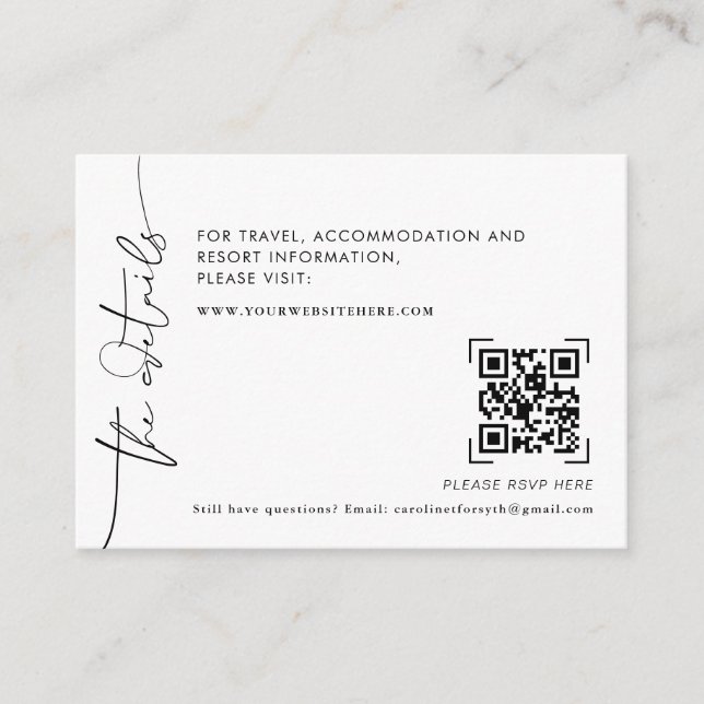 Modern Minimal QR Code Scan | Wedding Details  Enclosure Card (Front)