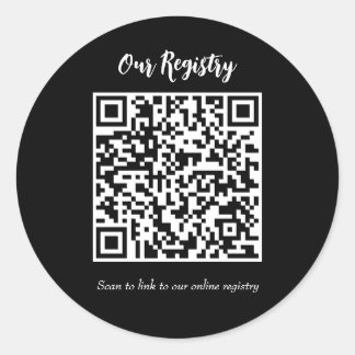 Modern Minimal QR Code Scanable Wedding Registry Classic Round Sticker