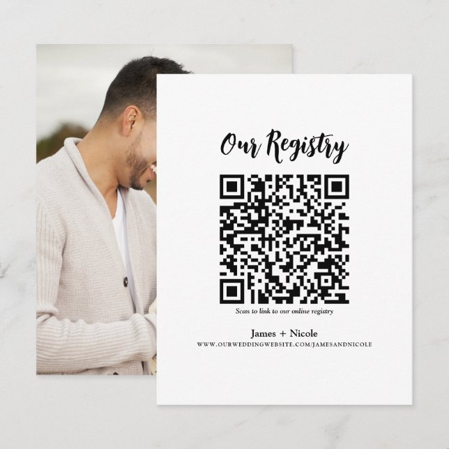 Modern Minimal QR Code Scannable Wedding Registry Invitation (Front/Back)