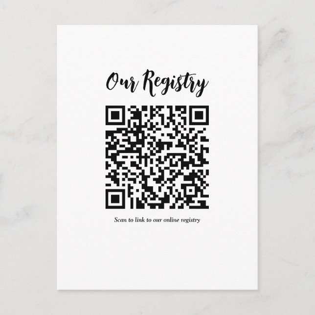 Modern Minimal QR Code Scannable Wedding Registry Postcard (Front)