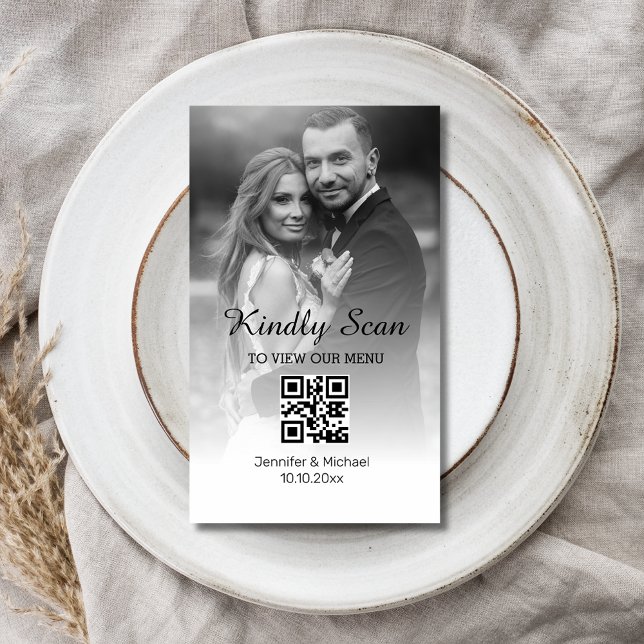 modern minimal  qr code wedding menu photo card  (Creator Uploaded)