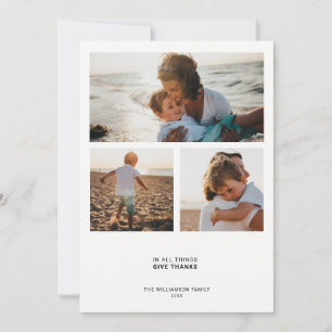 Modern Minimal Quote   Gratitude 3 Photo Collage Holiday Card