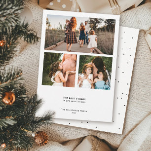 Modern Minimal Quote Simple 3 Photo Collage Holiday Card