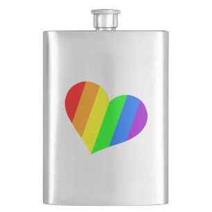 Modern Minimal Rainbow Love Heart Hip Flask